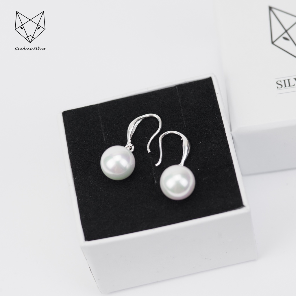 Khuyên Tai Bạc Ta CaoBac Jewellery Cho Nữ Đơn Giản Sang Trọng Mặt Trai Dáng Móc Câu Sang Chảnh Dễ Đeo