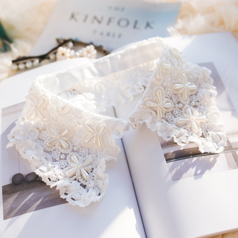 Vòng Cổ Ren Ngắn Đính Hạt Ngọc Trai Giả Phối Diềm Xếp Nếp Trang Trí Cho Nữ