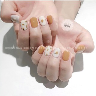 Mẫu nail box cam quýt dễ thương phong cách hàn quốc theo form móng up ( ib chọn size )