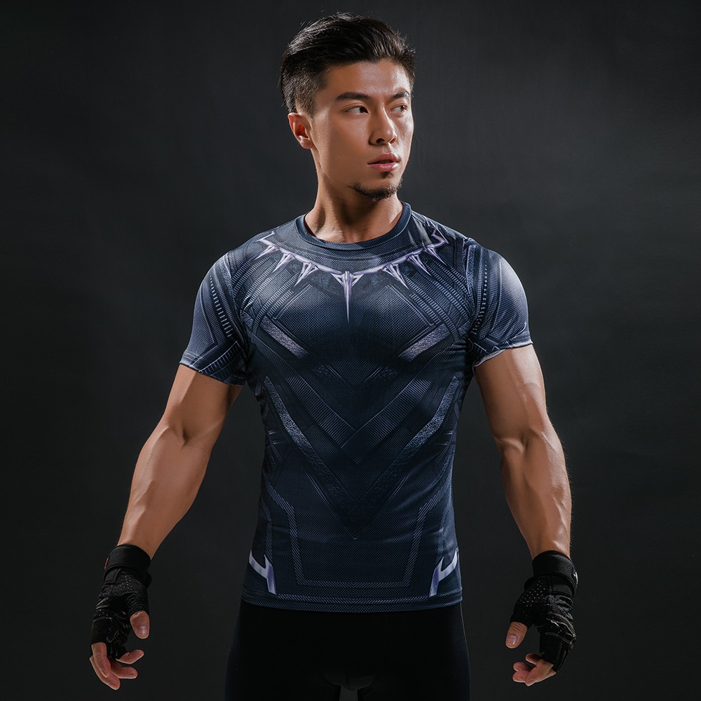 New 3D Printed Black Panther T-shirt Men Summer Fashion Short Sleeve T Shirt Compression Bodybuilding Men's Clothing Quick Dry