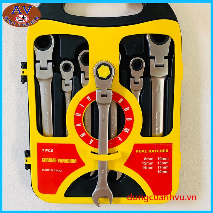 Bộ cờ lê vòng miệng - tròng gật gù tự động 2 chiều 7 chi tiết cao cấp 8-19mm