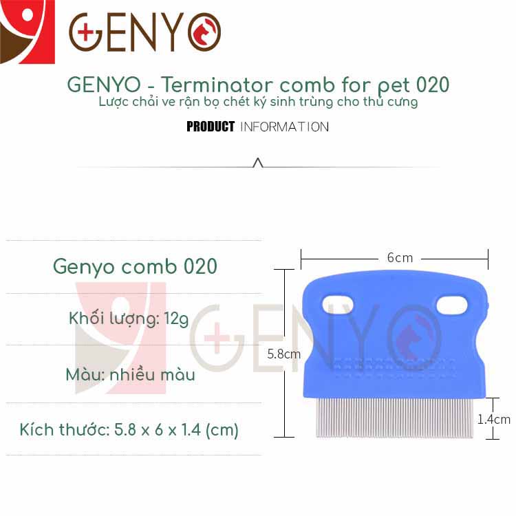 Lược chải ve rận bọ chét ve ghẻ cho thú cưng – Genyo comb 020 ( một cái, giao màu ngẫu nhiên )