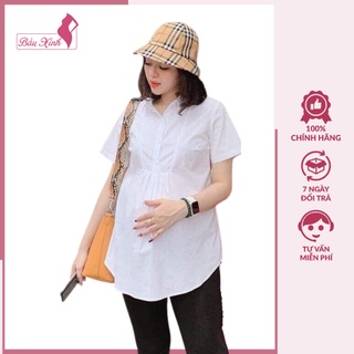 Áo bầu - áo bầu công sở màu trắng cộc tay chất lụa thái không nhăn
