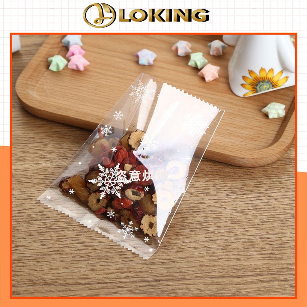 Túi đựng trà, bánh kẹo Họa Tiết Bông Tuyết, hàn nhiệt, 100 túi/sp - LOKING