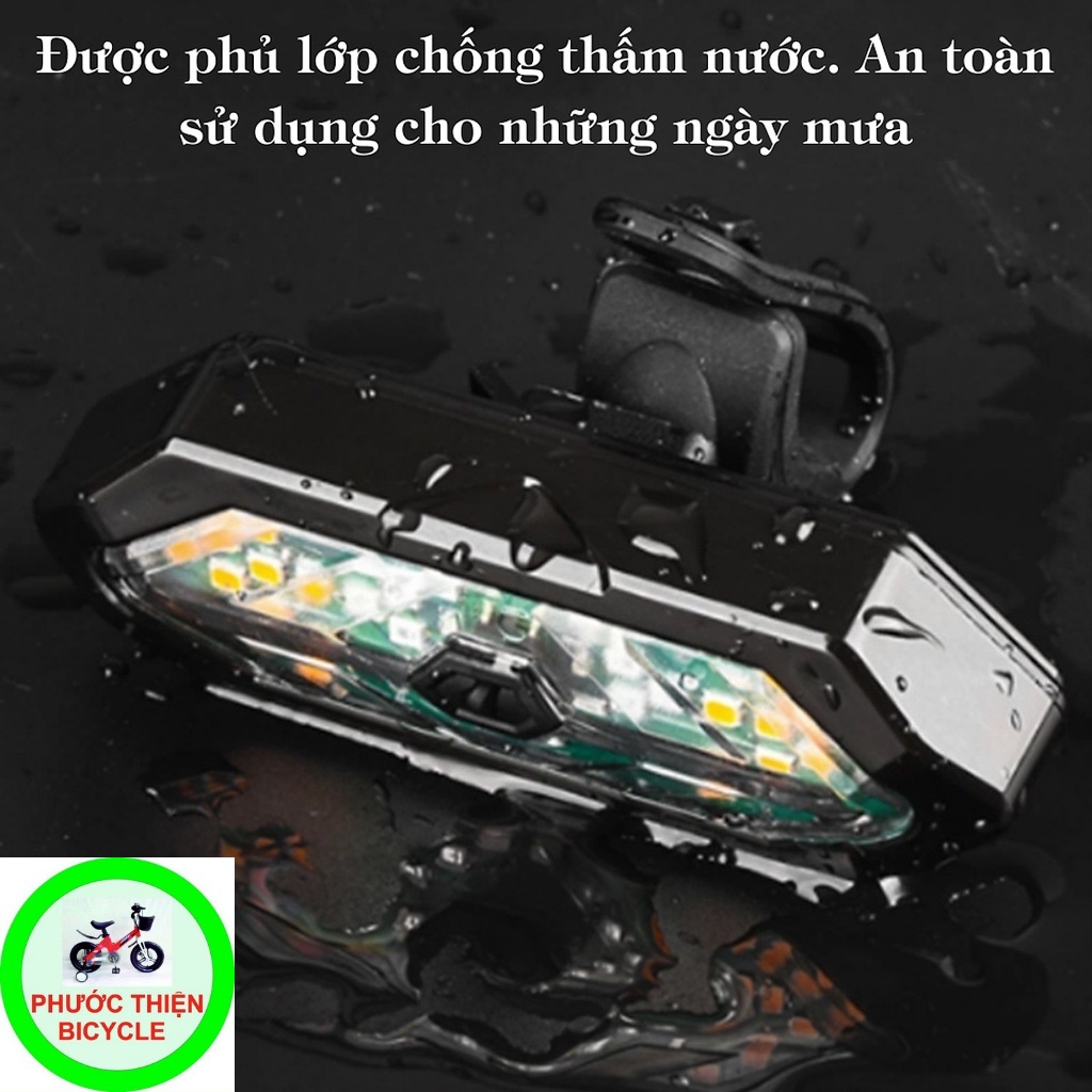 Đèn xi nhan xe đạp không dây ,điều khiển từ xa , sạc micro usb ,có còi, đèn đuôi sáng rõ ,cảnh báo tốt