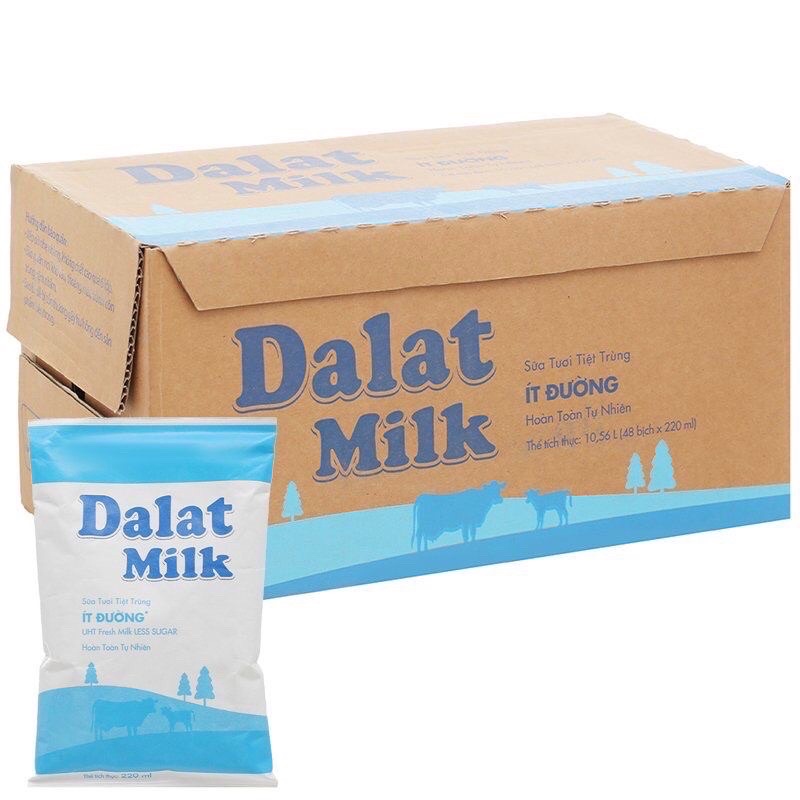 Thùng sữa Đà Lạt Milk ít đường 48 bịch