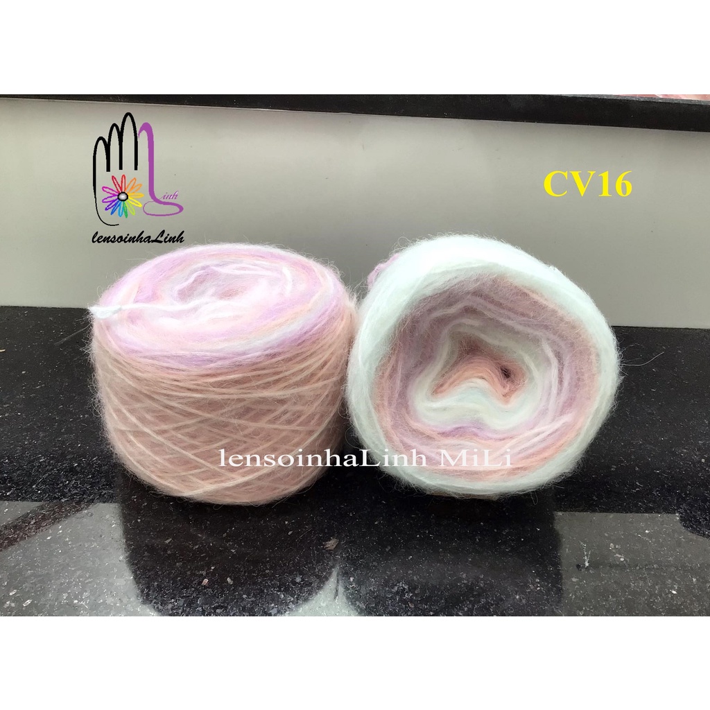 Len mohair loang cầu vồng cuộn 100g sợi to đan móc