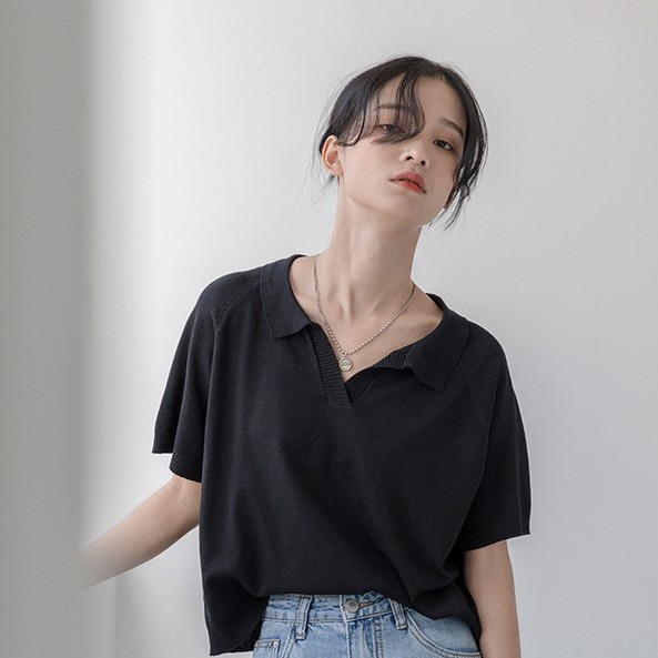 NZN Áo thun ngắn tay cổ bẻ thanh lịch dành cho nữ