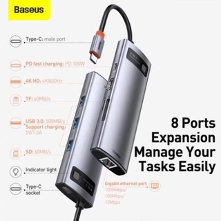 Hub Type C Baseus 8 in 1 cho Laptop Macbook Máy Tính ( Usb Type-C chia sang HDMI 4K / 8k USB3.0/ LAN / PD 100W/TF/SD)