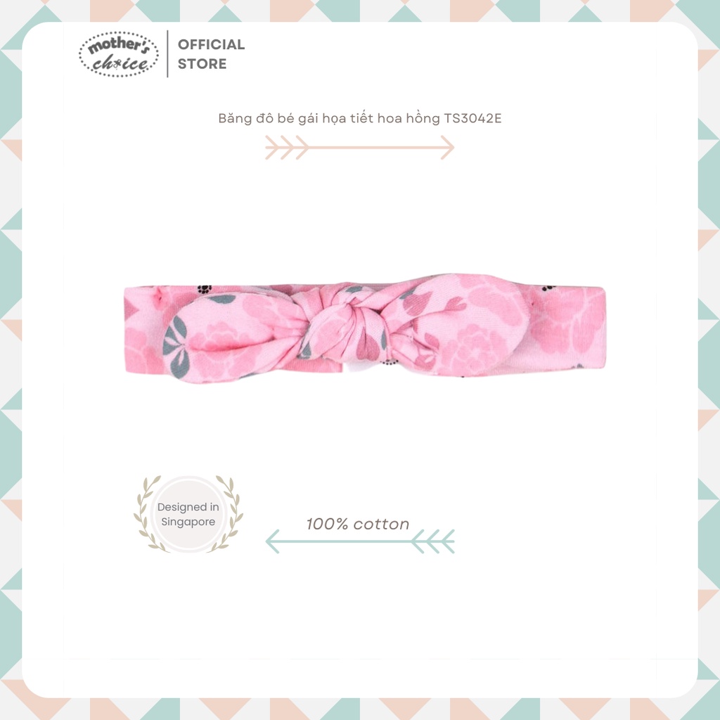 Băng đô bé gái họa tiết hoa hồng đáng yêu Mother's Choice - 100% cotton TS3042E