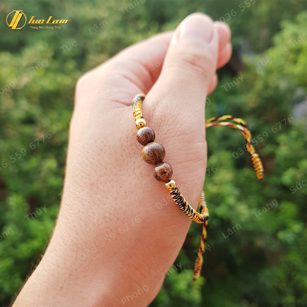 Vòng Tay Handmade Dây Chỉ Bện Hạt Trầm Hương Bi Vàng - Tuệ Lâm