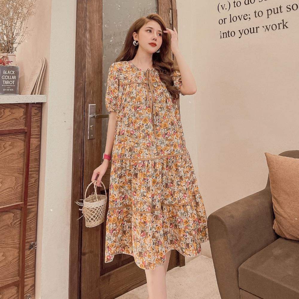 Đầm bầu ngắn tay hoa nhí M329 thời trang thiết kế