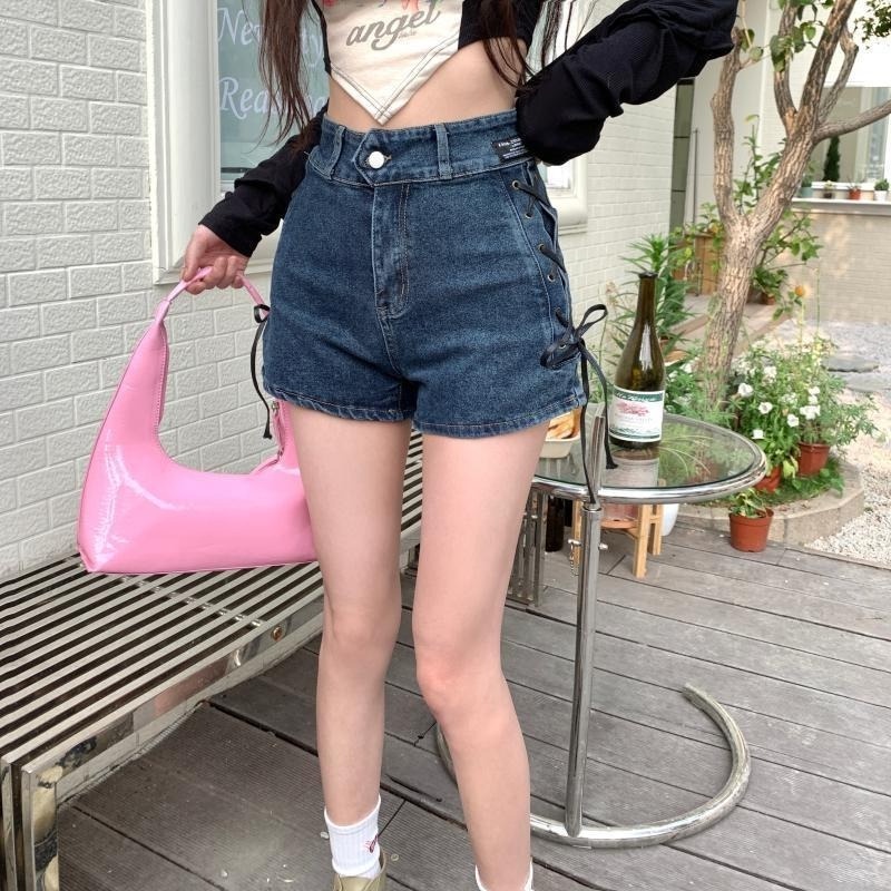 Quần Short Denim Lưng Cao Dáng Rộng Thiết Kế Mới Thời Trang Mùa Hè Cho Nữ