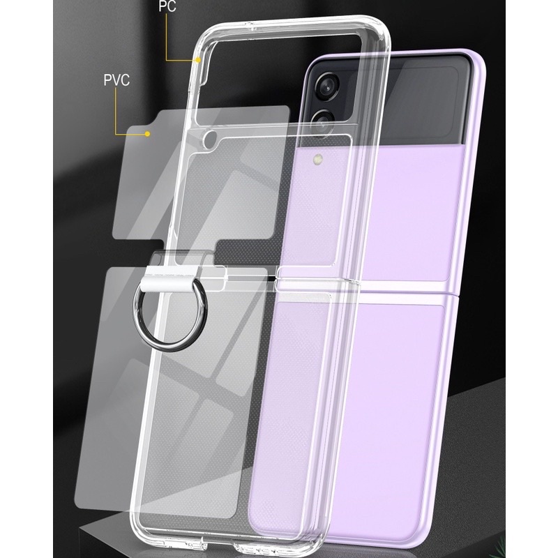 Samsung Z Flip 5 5G, Z Flip 4 5G, Z Flip 3_Ốp lưng LikGus trong có nhẫn sỏ tay cao cấp sang trọng
