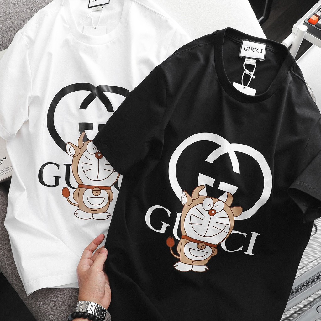 Áo Phông Unisex Cotton GUCCI x Doraemon 2021 (Đen/Trắng/Đỏ)