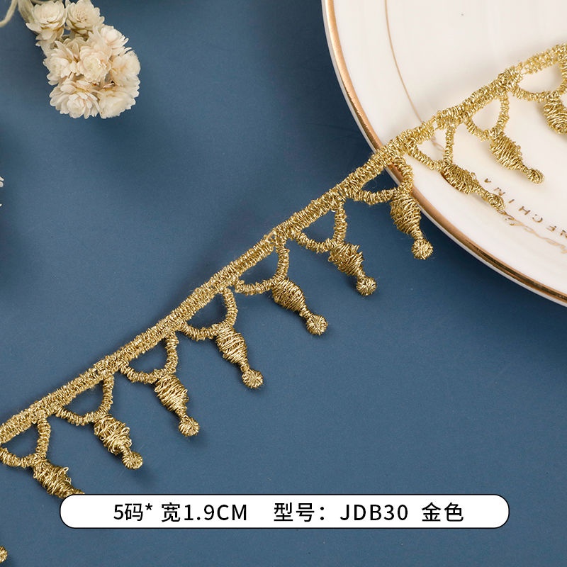 Dây Ren Tua Rua Màu Vàng Dùng Thêu Trang Trí Quần Áo DIY