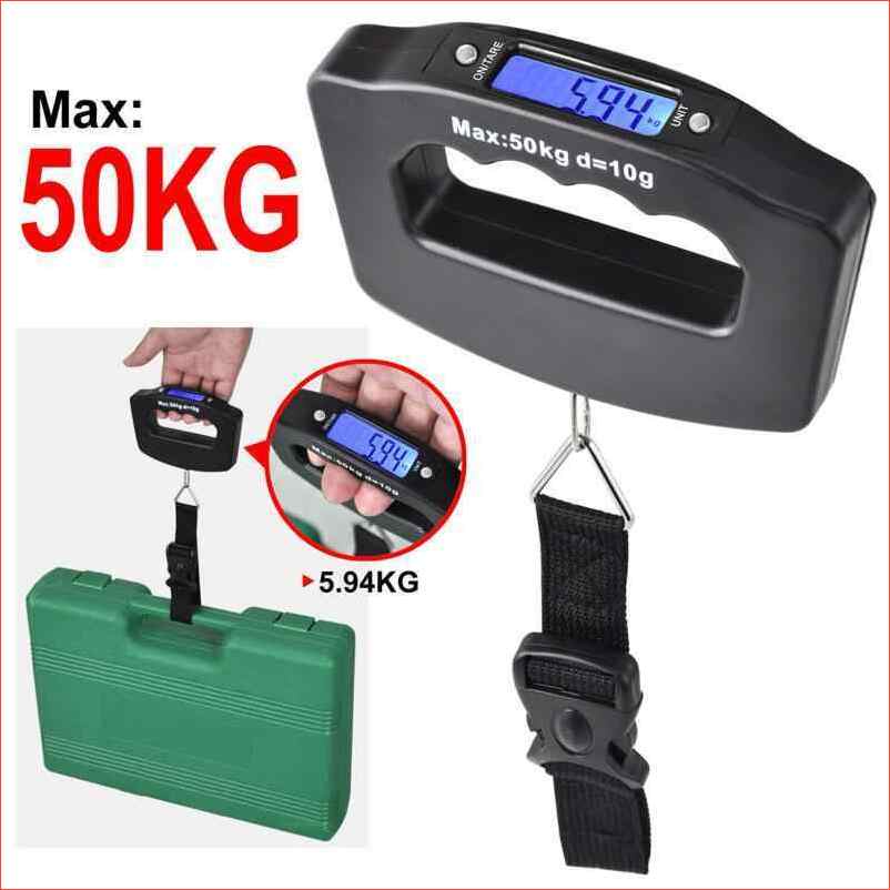 Cân hành lý điện tử cầm tay 50kg dùng pin AAA màn hình LCD, cân vali, hàng hóa, hành lí du lịch mini xách tay dây treo