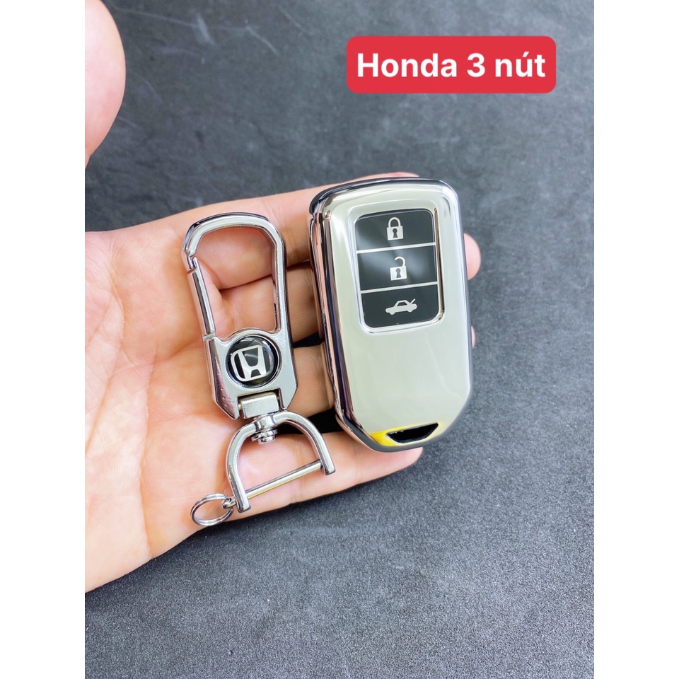 Bọc chìa khóa-ốp chìa khóa TPU Mạ Inox 3 nút Smart key cho xe ô tô  Honda HRV / CRV / Jazz / BRV 2014-2021