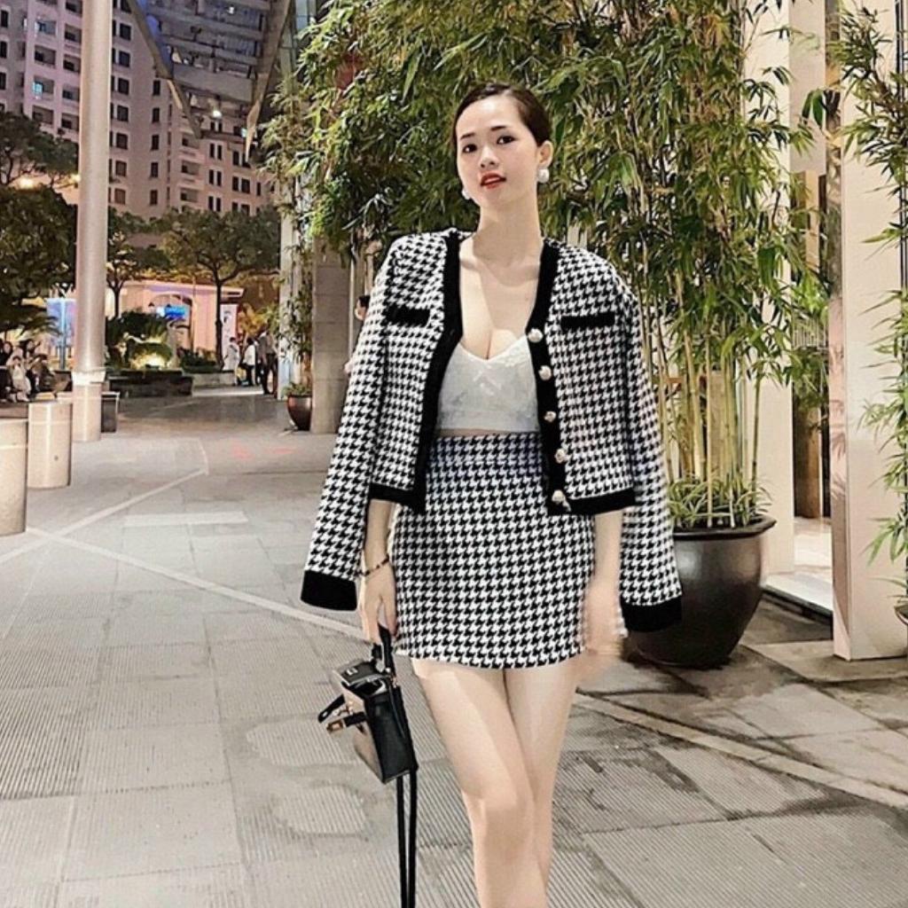 Set áo dạ ziczac chân váy chữ A thiết kế dự tiệc sang trọng trẻ trung HN Clothing S6 | BigBuy360 - bigbuy360.vn