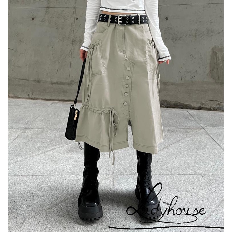 Ldd-đầm Dài Xẻ Tà Trước Màu Xám Trơn Có Nhiều Túi Dành Cho Nữ Size S / M / L