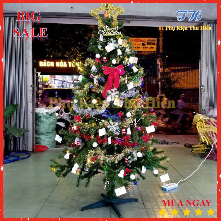 Cây thông noel 1m8 trang trí giáng sinh cho nhà cửa, phòng khách, phòng ngủ Full phụ kiện trang trí (180cm)