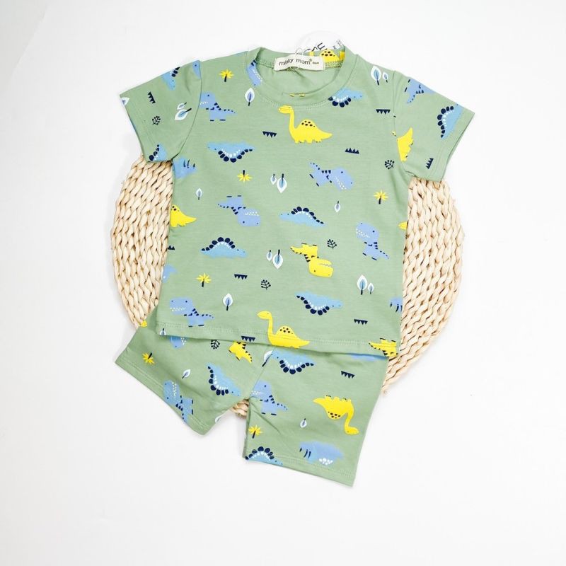 Bộ cộc tay Minky Mom vải cotton 100% họa tiết khủng long Minion