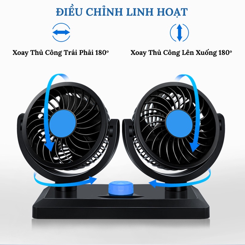 Quạt Ô Tô  Đôi Mini Làm Mát Ô Tô Xoay 360 Độ Đầu USB Dùng Điện 12V-24V Cho Mọi Dòng Xe Hơi - Quạt Cổng USB CARZONE.TOP