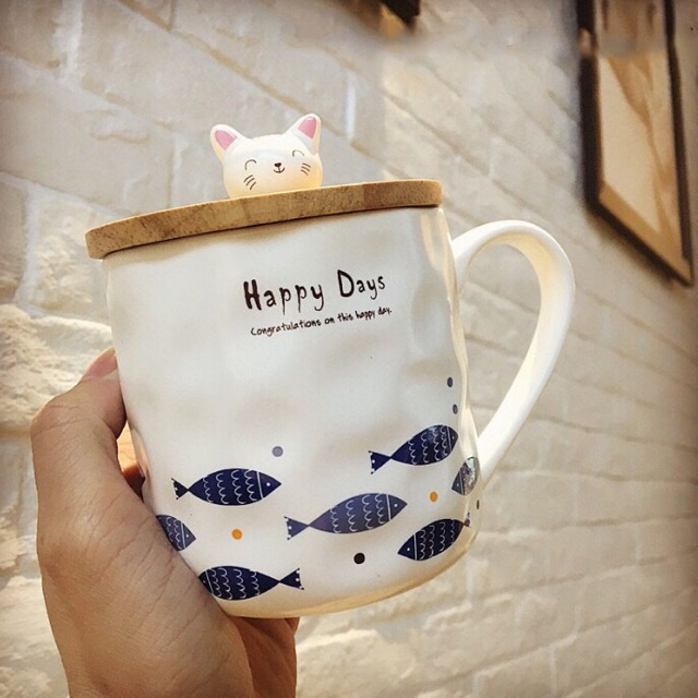 Cốc Gốm Sứ Happy Days Nắp Gỗ 400ml Chất Lượng Cao | BigBuy360 - bigbuy360.vn