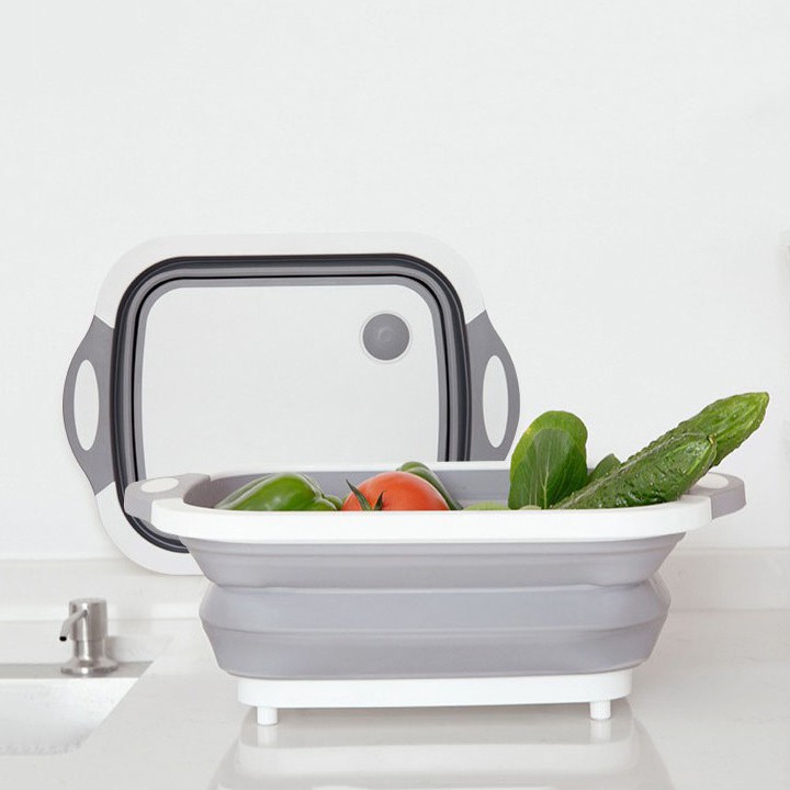Chậu gấp gọn 3 In 1 Kiêm Chậu Rửa, Rổ Đa Năng, Thớt Siêu Tiện Dụng