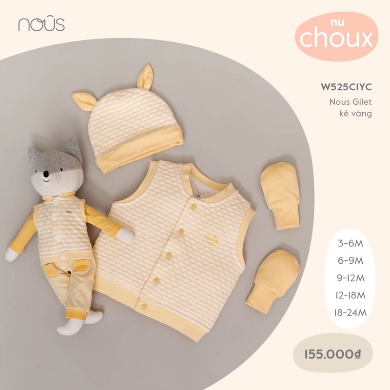 Áo Khoác Gilet Kẻ Vàng Nous - Chất Liệu Nu Choux Bé Trai Bé Gái từ 3-6 Tháng Đến 1tuổi