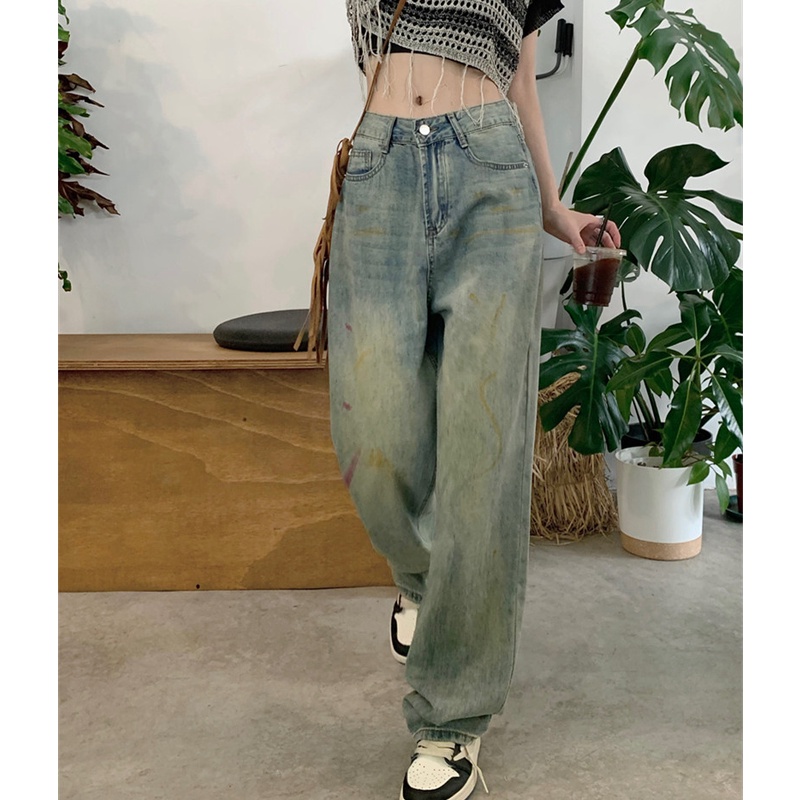 Quần Jean Dài Lưng Cao Ống Rộng Thời Trang Mùa Thu Cho Nữ Dễ Phối Đồ