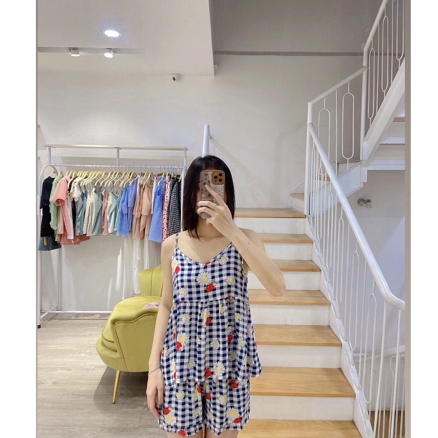 Bộ ngủ 2 dây babydoll quần đùi vài lanh nhiều màu