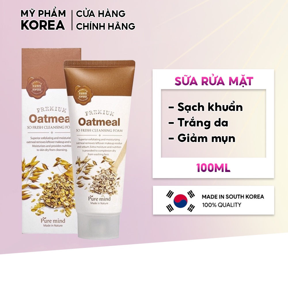 Sữa rửa mặt trắng da làm sạch chiết xuất từ Yến Mạch Pure Mind Hàn Quốc 100ml giúp da mềm mại trắng sáng tự nhiên