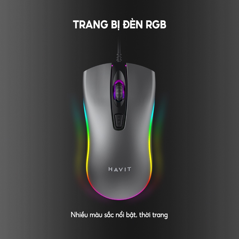 【Giao hàng nhanh】Chuột Có Dây HAVIT MS72 Độ Nhạy Lên Đến 1200 DPI , Có Đèn RGB - Chính Hãng Bảo Hành 12 Tháng