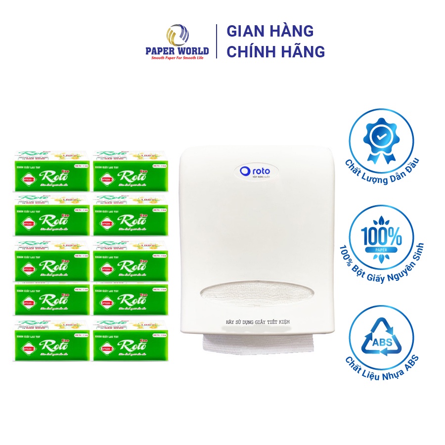 Combo 1 hộp đựng giấy lau tay Roto RT8038A màu trắng gắn tường &amp; 10 gói khăn giấy lau tay RTE20-1 | Thế Giới Giấy