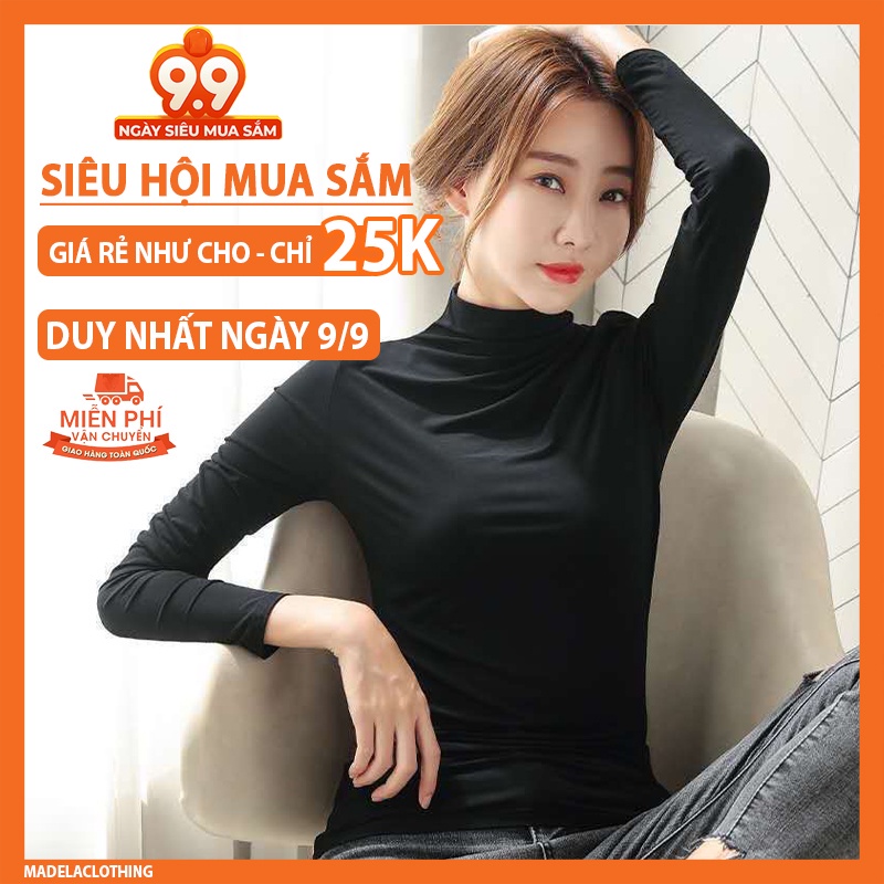 Áo giữ nhiệt nữ cổ cao phong cách Hàn Quốc, Áo thun giữ nhiệt thu đông nữ dài tay