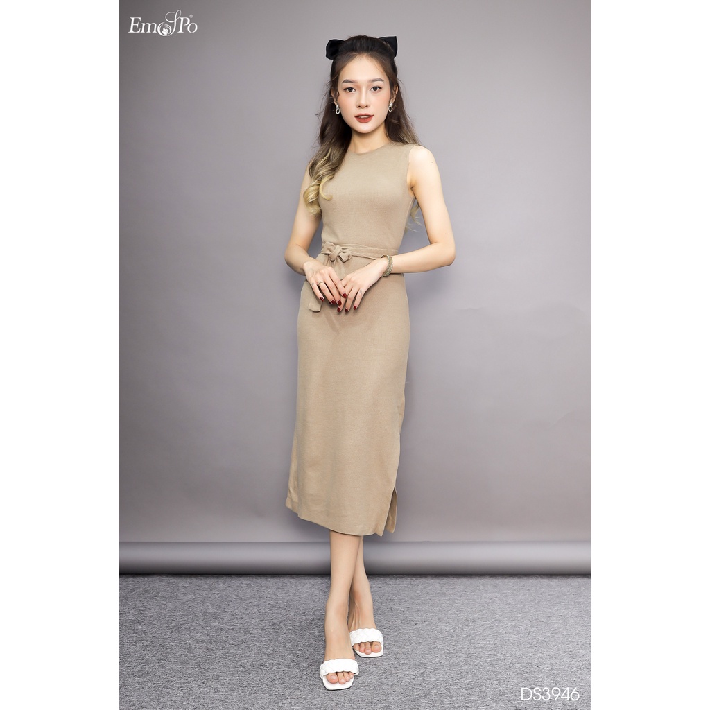 Đầm len mỏng dáng ôm Emspo cổ tròn, không tay kèm đai rời DS3946