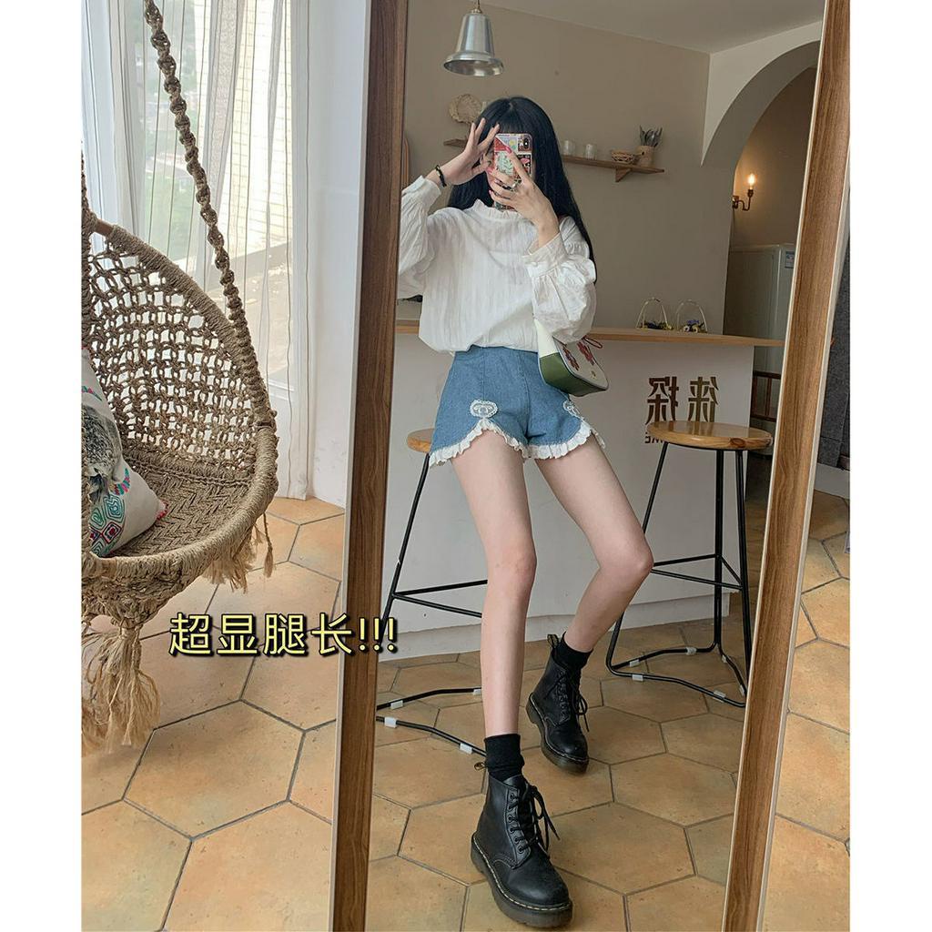 Quần shirt denim ống rộng eo cao thời trang quyến rũ trẻ trung cho nữ