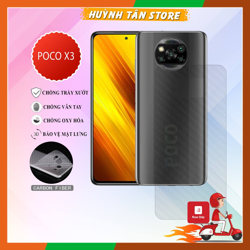 Miếng dán decal carbon mặt sau Xiaomi Poco X3 , X3 Pro chống trầy mặt lưng, chống bám vân tay