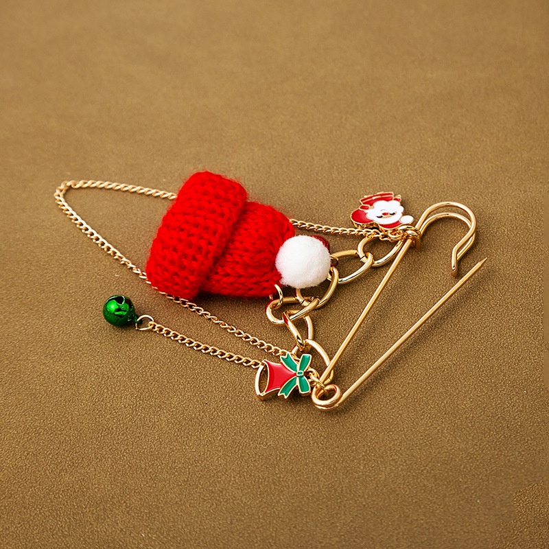 Ghim cài áo QIHE JEWELRY hình nón ông già Noel màu đỏ/ xanh lá làm quà tặng cho bạn bè