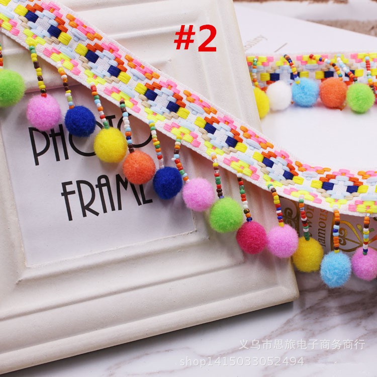 Dây viền trang trí kiểu núm tua cotton phối ren 1 yard cho đồ thủ công