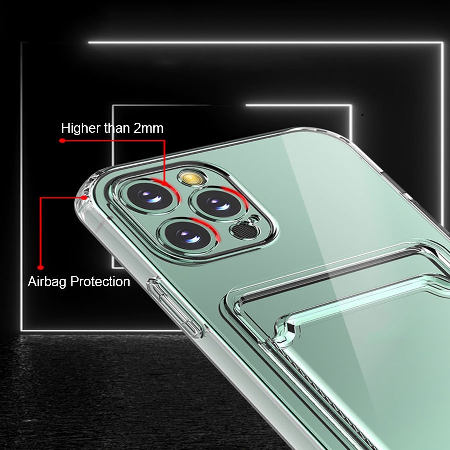 Ốp silicon trong suốt kèm ngăn ví đựng thẻ cho iPhone 11 12 13 14 15 Pro Max X XS XR 6 6S 7 8 Plus