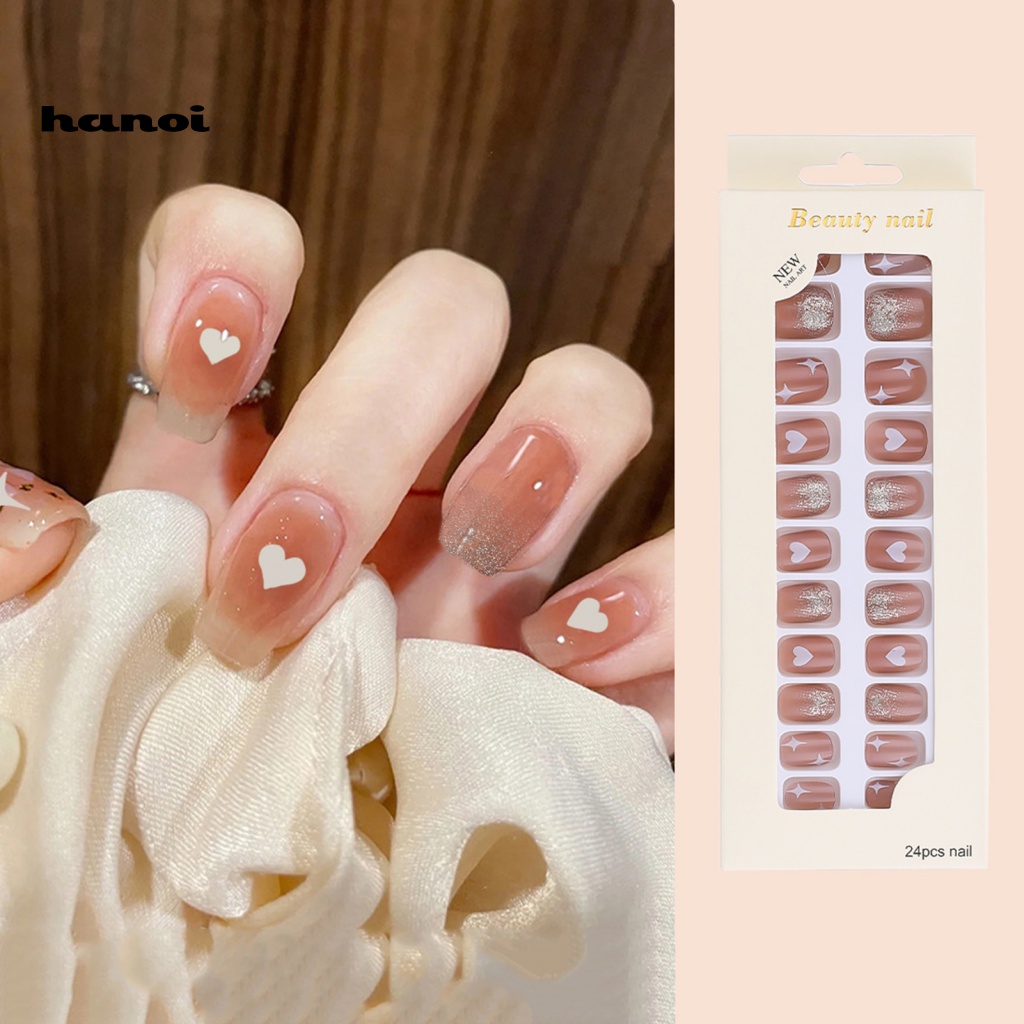 Móng Tay Giả Dáng Dài Siêu Nhẹ Chống Thấm Nước Trang Trí Trái Tim Sang Trọng