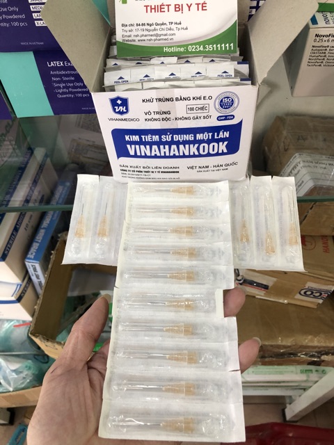❤Hộp 100 cây Đầu bơm kim tiêm ép vỉ 26g VINAHANCOOK ĐẦU KIM TIÊM SẠC LẤY THUỐC SỬ DỤNG 1 LẦN 26G của VINAHANCOOK