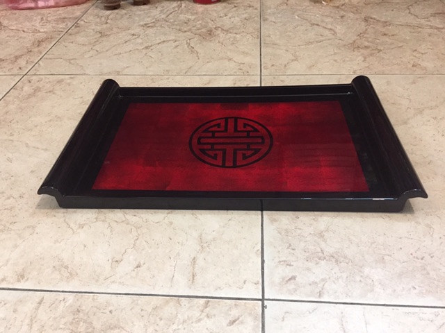 Khay gỗ sơn mài chữ nhật in chữ Thọ