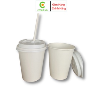 100 Ly giấy màu trắng 9oz 2s có kèm nắp ngang PS màu trắng có nút.