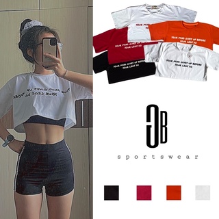 Áo croptop nữ cao cấp cộc, ngắn tay GB form rộng freesize in chữ 100% cotton tập gym, yoga, aerobic, đi chơi ba màu