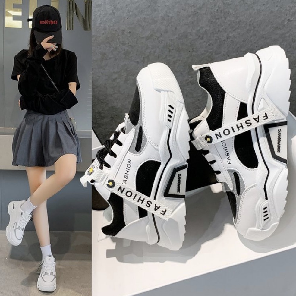 Giày Sneaker Thể Thao Nữ TEM FASHION HOA CÚC ĐỘN 5cm full HỘP