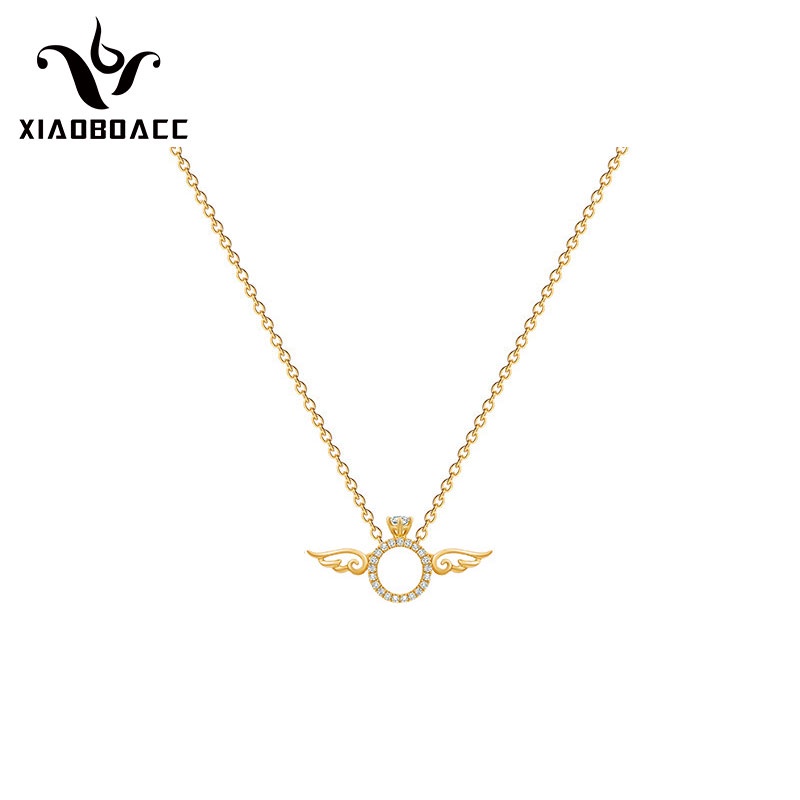 XiaoboACC Vòng Cổ Thép Titan Mạ Vàng 18k Mặt Hình Cánh Thiên Thần Thời Trang - 38CM+6CM