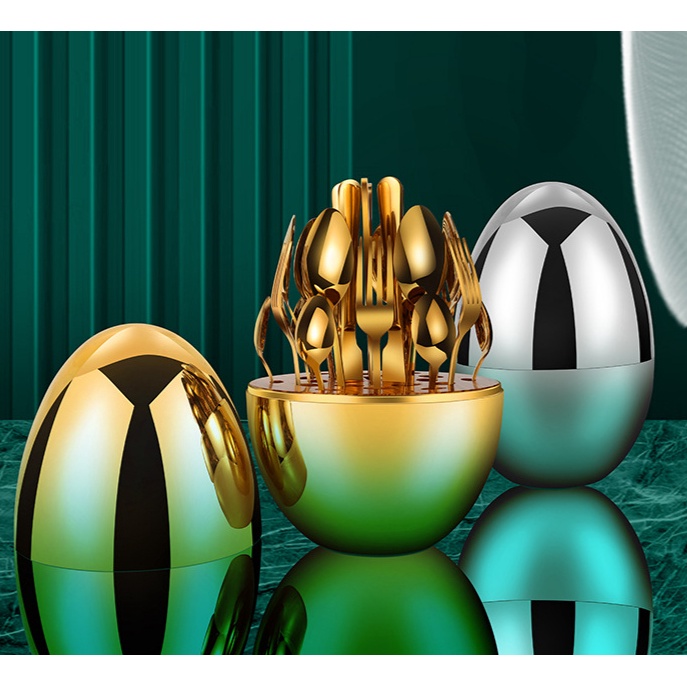 Bộ 24 Dụng Cụ Bàn Ăn Bằng Thép Không Gỉ 1010 Món Màu Vàng Đồng Sang Trọng Tiện Dụng